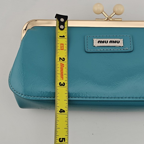 Miu Miu Clutch Bag Womens Mini Teal Green Faux Leather Chain Strap Box Set New - Picture 5 of 11